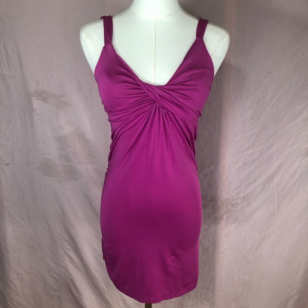 Charlotte Russe Bust Enhancing Hot Pink Twist-Front Bodycon Dress Size XS